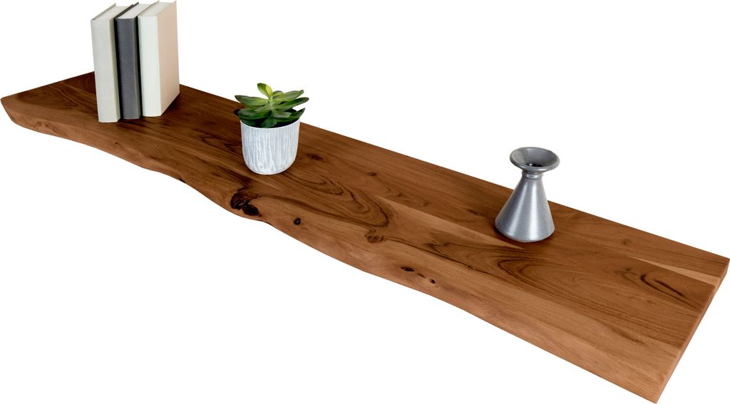 Holzplatte Arya mit echter Baumkante (einseitig), 200 x 30 cm, Akazienholz nussbaum, massiv & lackiert