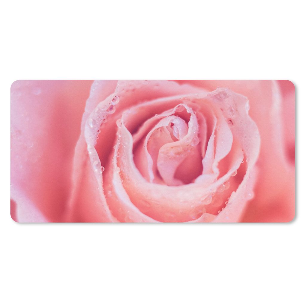 MuchoWow Schreibtischunterlage Morgentau auf rosa Rosenblättern 80x40 cm - XXL Mauspad - Gaming Mauspad