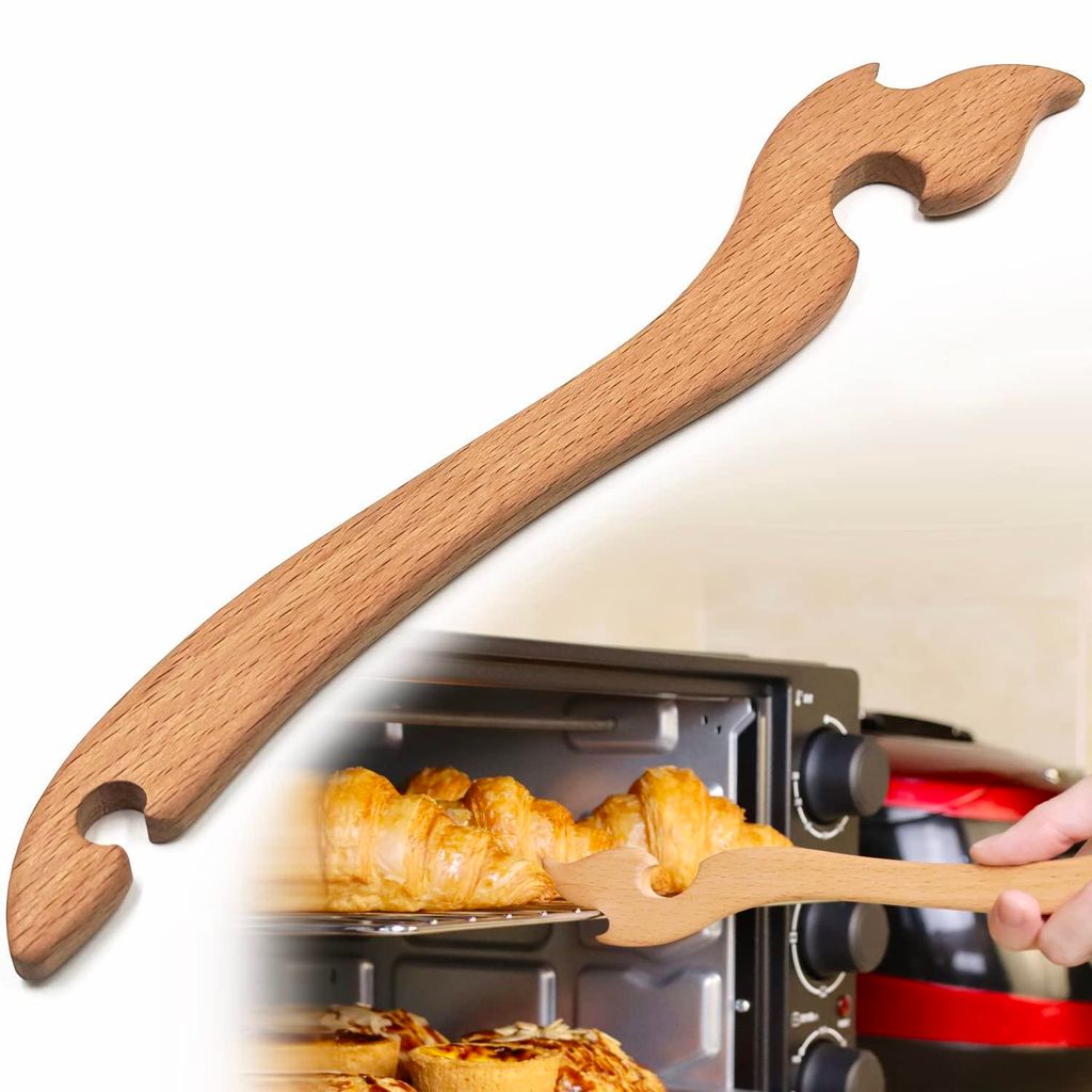 Ofenrost Abzieher aus Holz hitzebestaendiges Push Pull Werkzeug, gebogener Griff Rack Extraktor fuer Toastoefen, sicheres Backgeraet-Zubehoer, um V...