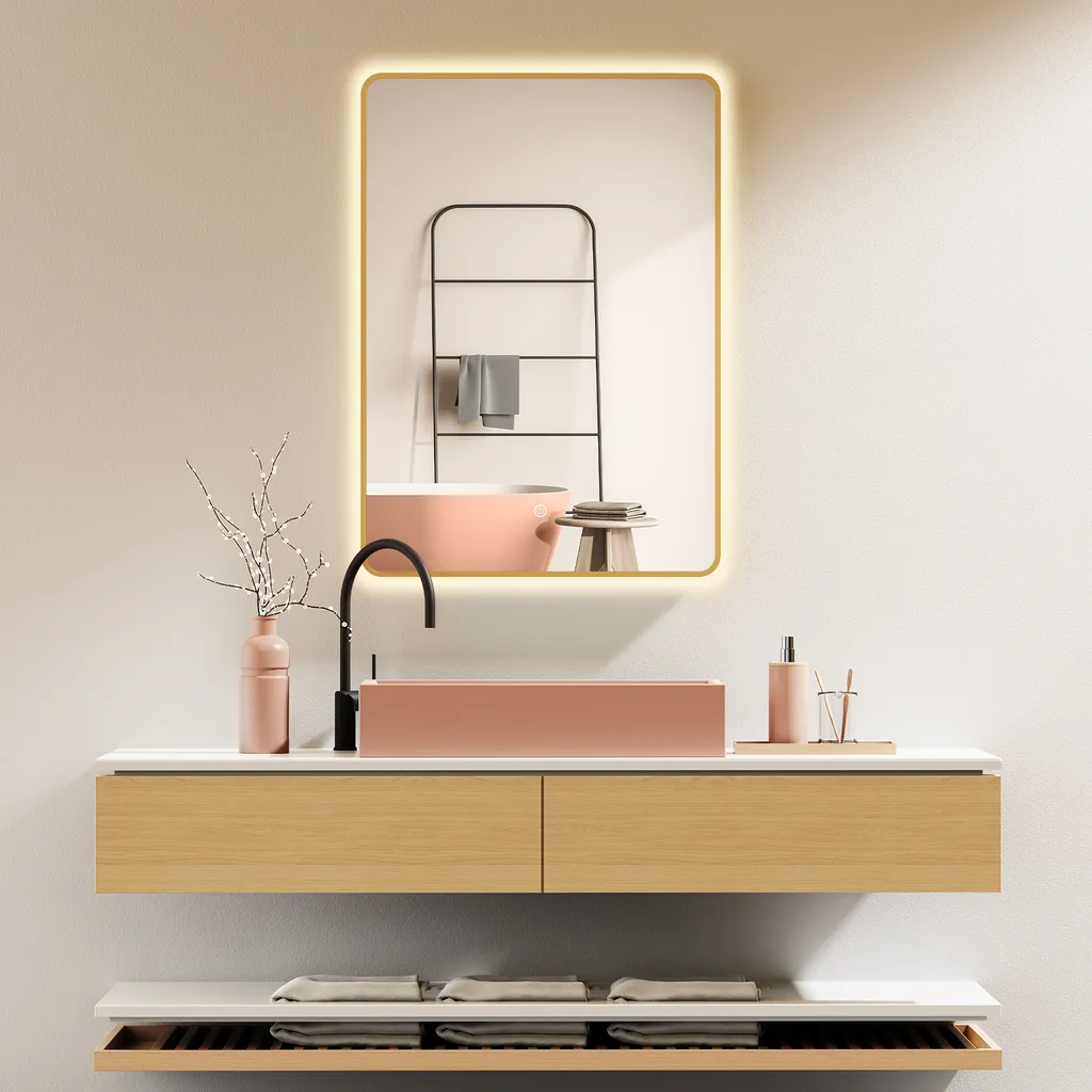 HOKO Arizo Specchio Parete 50x70 Oro: LED Smart Touch 2700-6500K