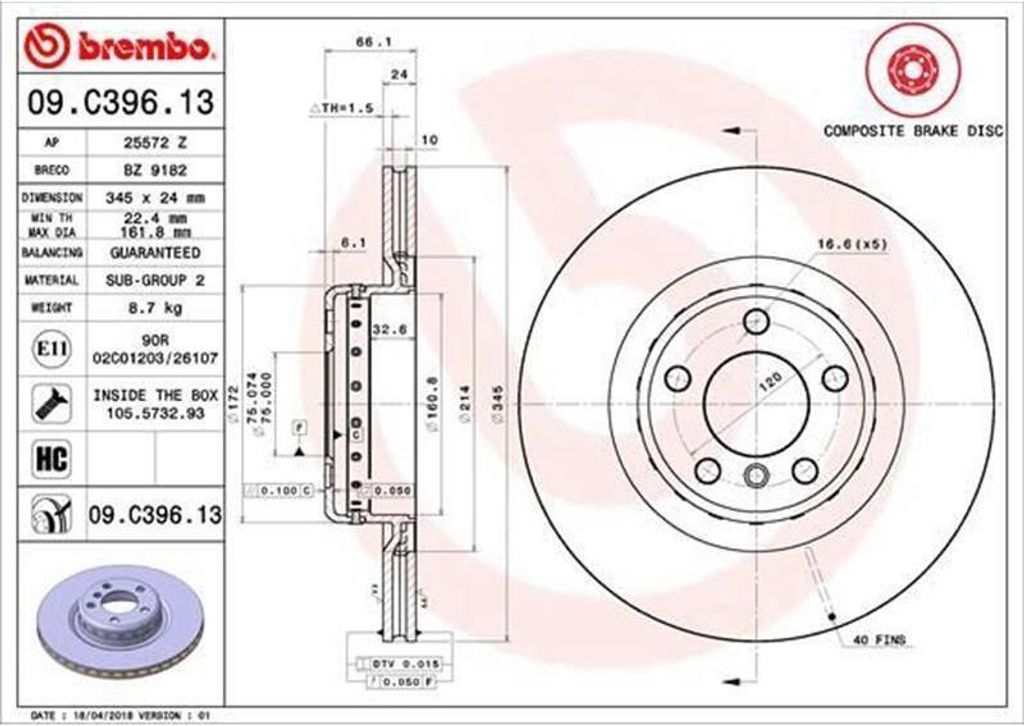 BREMBO Bremsscheibe Artikel: 09.C396.13