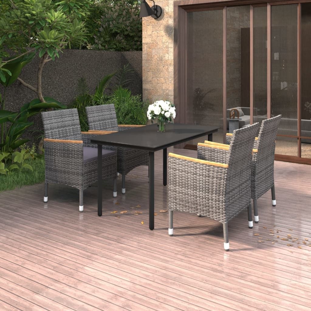 Maison Exclusive - 5-tlg. Garten-Essgruppe mit Auflagen Poly Rattan und Glas