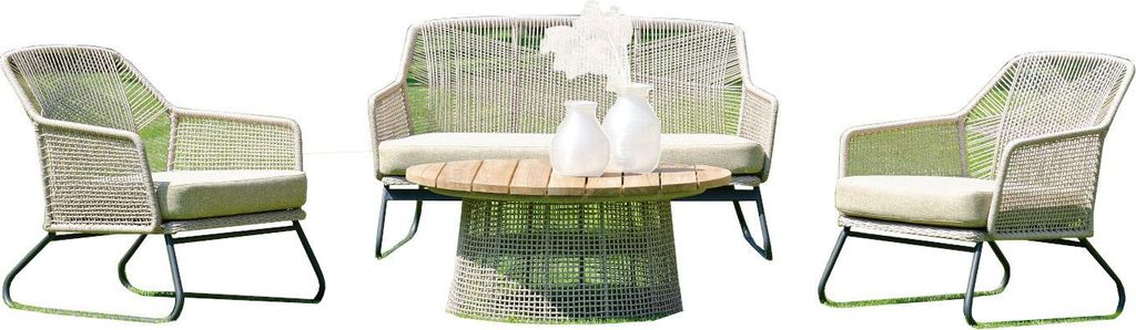 Sonnenpartner 4-teilige Lounge-Sitzgruppe Couture mit Tisch Aluminium mit Teakholz/Polyrope white-shell Loungegruppe