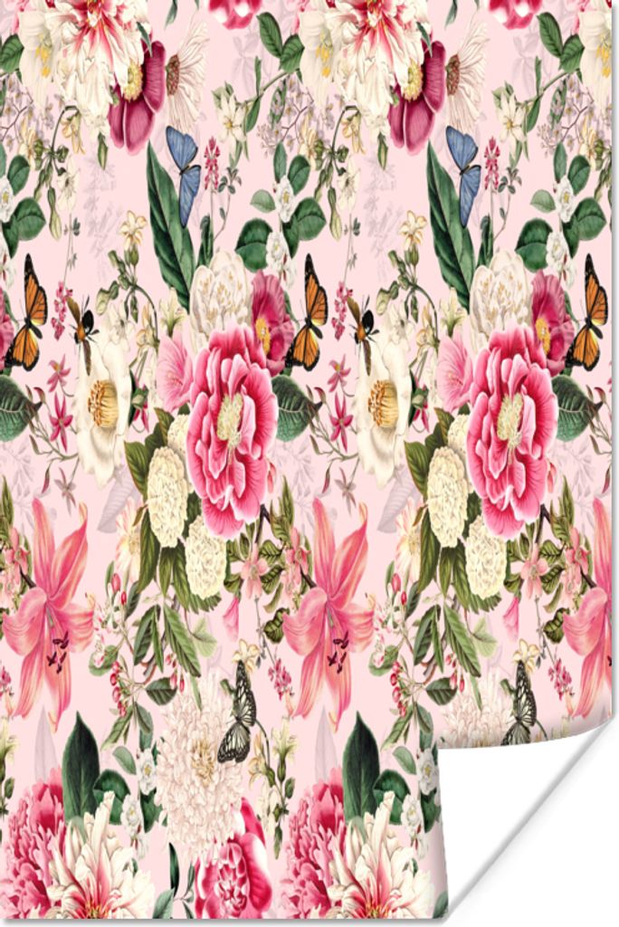 MuchoWow Poster Blumen - Lilie - Insekten - Muster 20x30 cm - Papierdruck