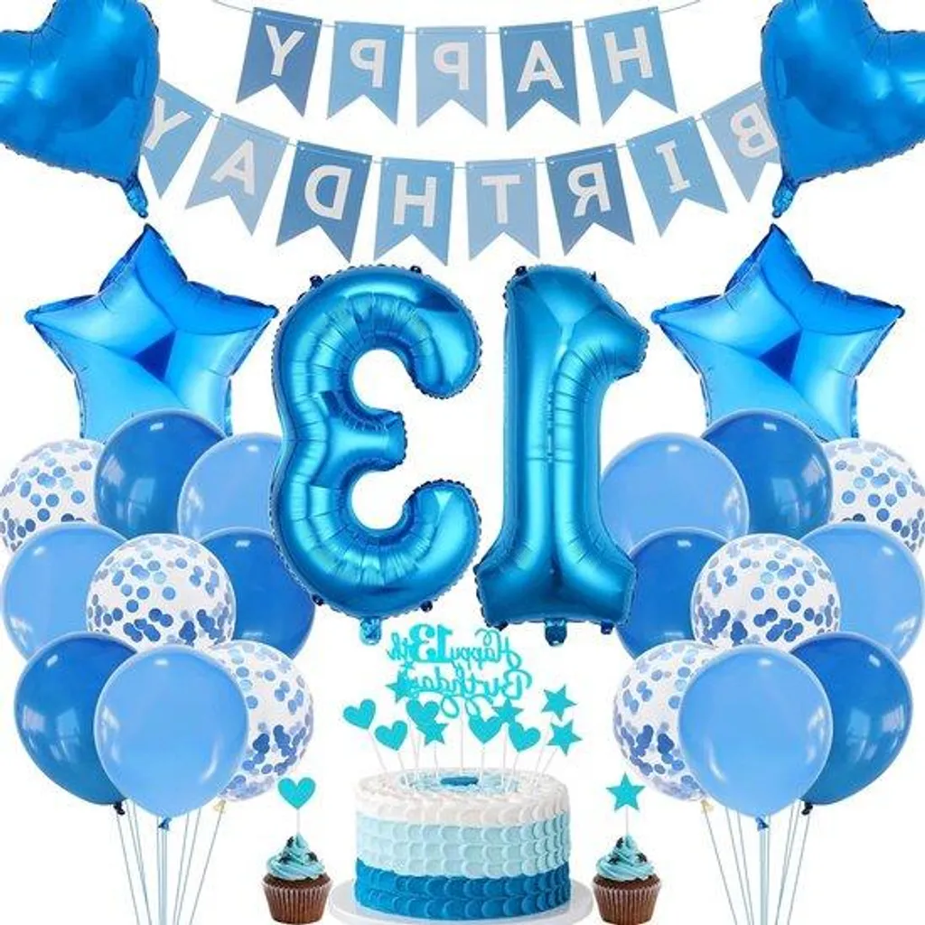 Cake Topper Anniversaire 13 ans Bleu - Décoration de Fête Mixte Alletto