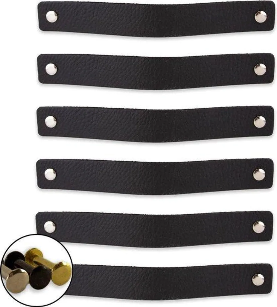 Poignées de meuble en cuir noir lot de 6 lanières design 20 x 25 cm