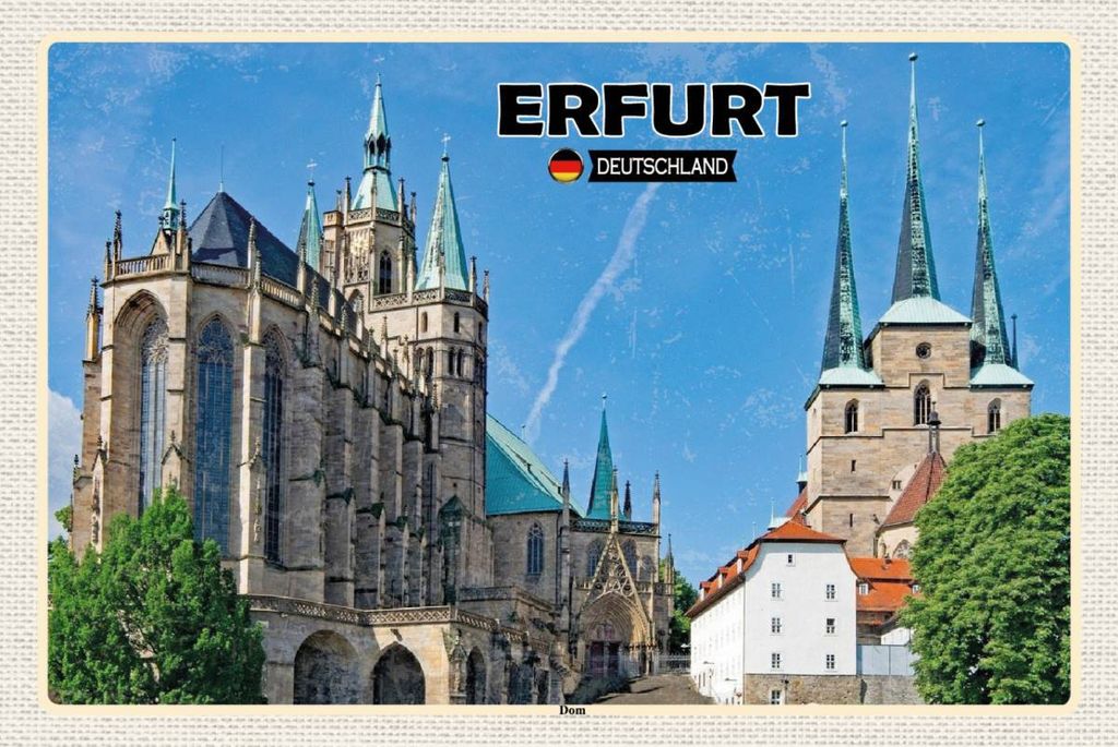 vianmo Holzschild 12x18 cm Erfurt Dom Altstadt Bildmotiv Reisemotiv Abenteuer Reisen