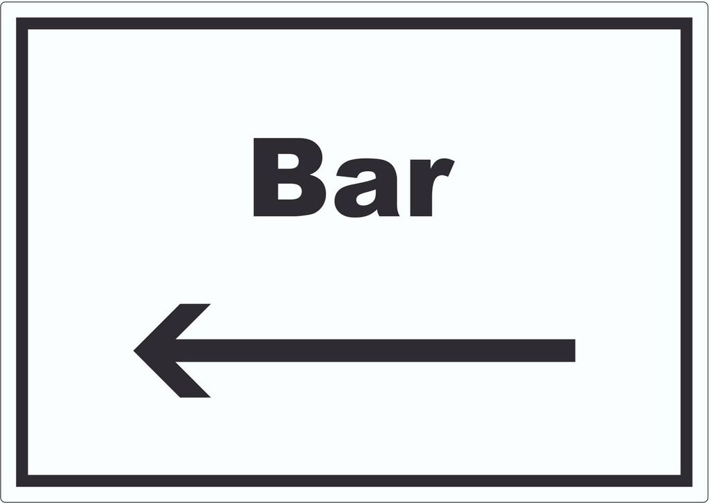 Bar Aufkleber mit Text und Richtungspfeil links Pub Kneipe waagerecht A2 (420x594mm)
