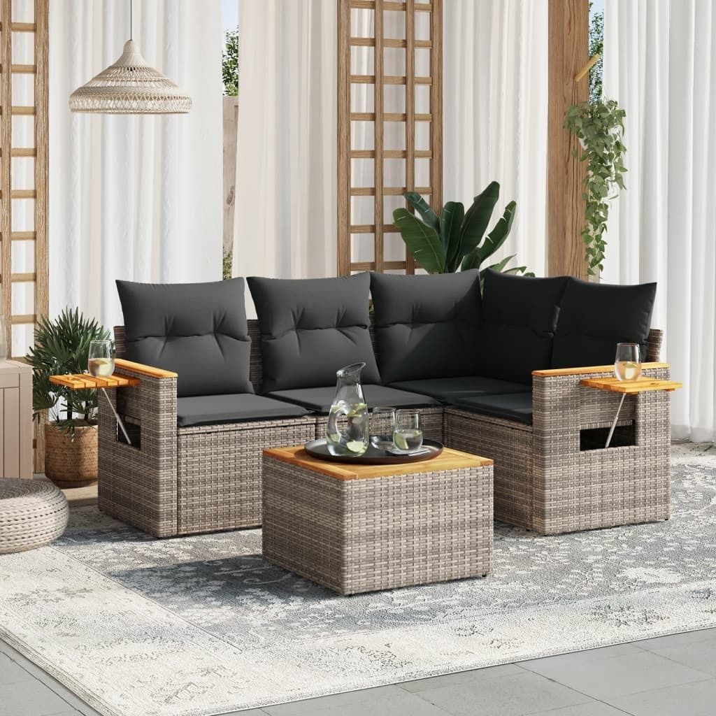 Maison Exclusive - 5-tlg. Garten-Sofagarnitur mit Kissen Grau Poly Rattan