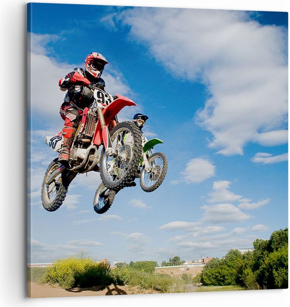 Bild auf Leinwand - Leinwandbild - Motorrad Reiter Himmel - 60x60cm - Wand Bild - Wanddeko - Leinwanddruck - Bilder - Kunstdruck - Wanddekoration -...