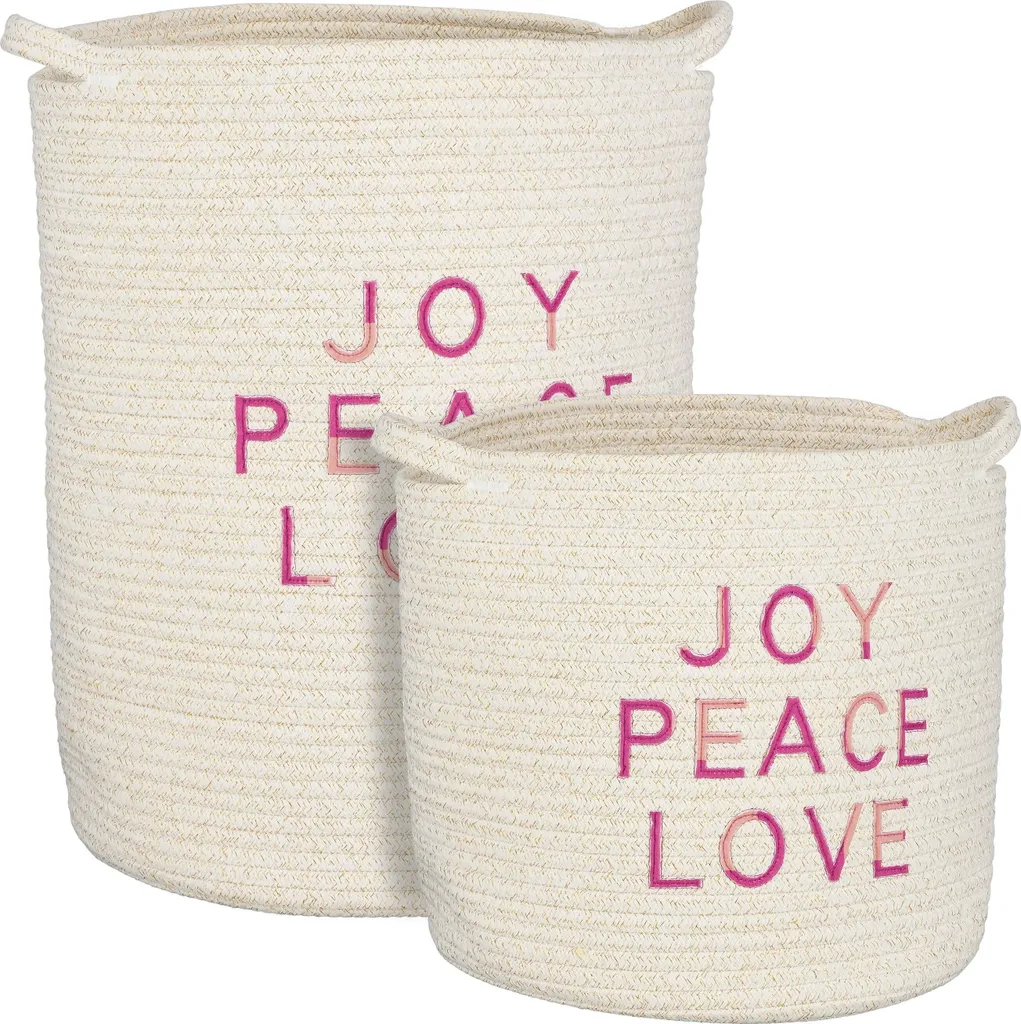 Grand panier de rangement blanc H46 cm en coton tressé souple - Lot de 2