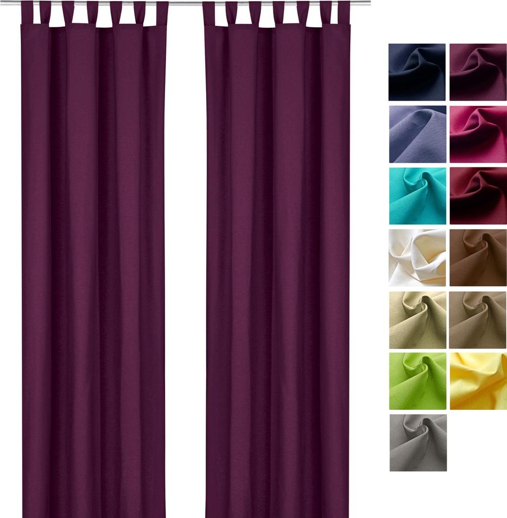 heimtexland Dekoschal Baumwolle Uni Gardine Kräuselband Schlaufen Vorhang Blickdicht Natur Typ625 Schlaufenschal HxB 230x125 cm Aubergine