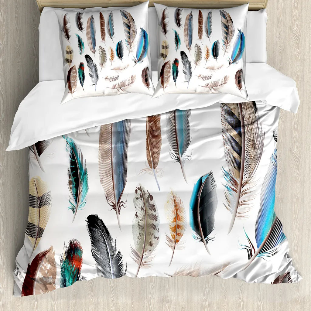 ABAKUHAUS Copripiumino, set di piume di uccello, antiacaro, adatto a chi soffre di allergie, con federe, 155 cm x 220 cm - 80 x 80 cm, multicolore