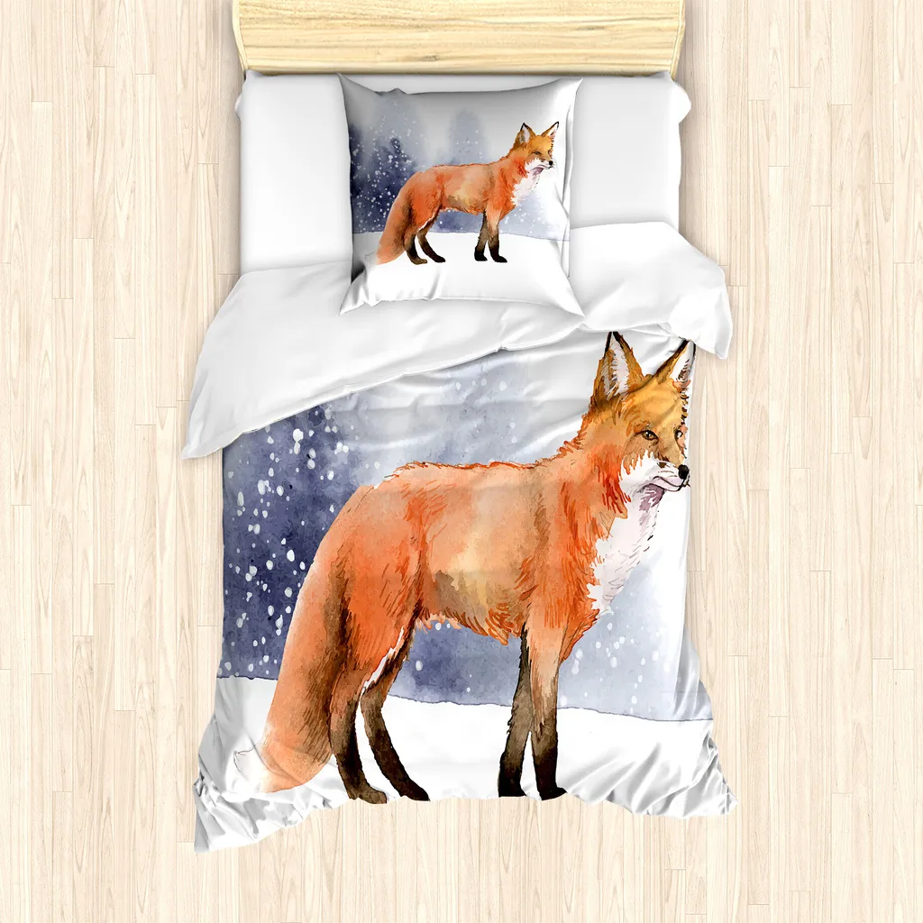 Housse de couette anti-acariens 135x200 cm Indigo Animal Peinture Neige