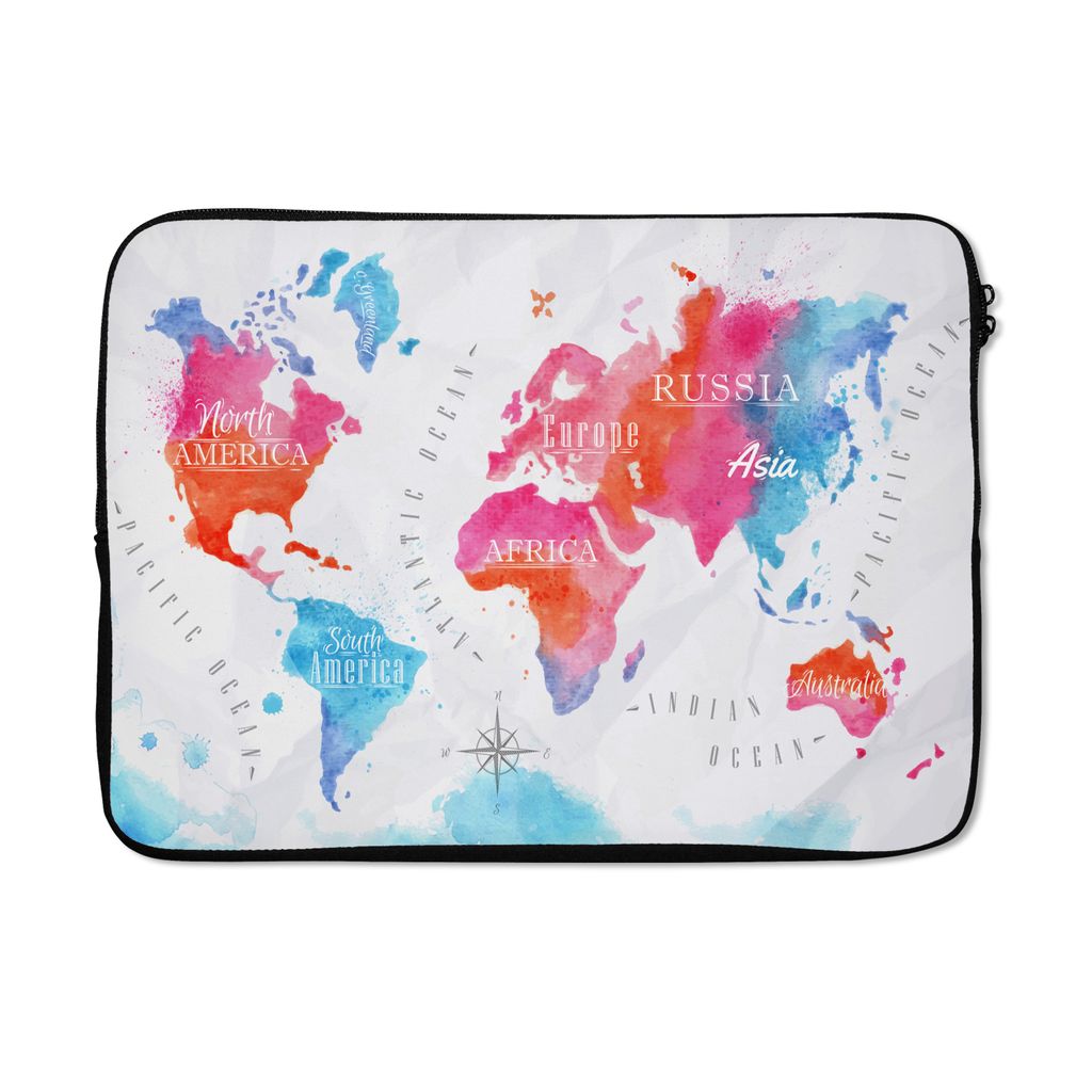 MuchoWow Laptop Hülle 13 Zoll Farben - Karte - Windrose Laptoptasche - Laptophülle - Sleeve - Rundumschutz