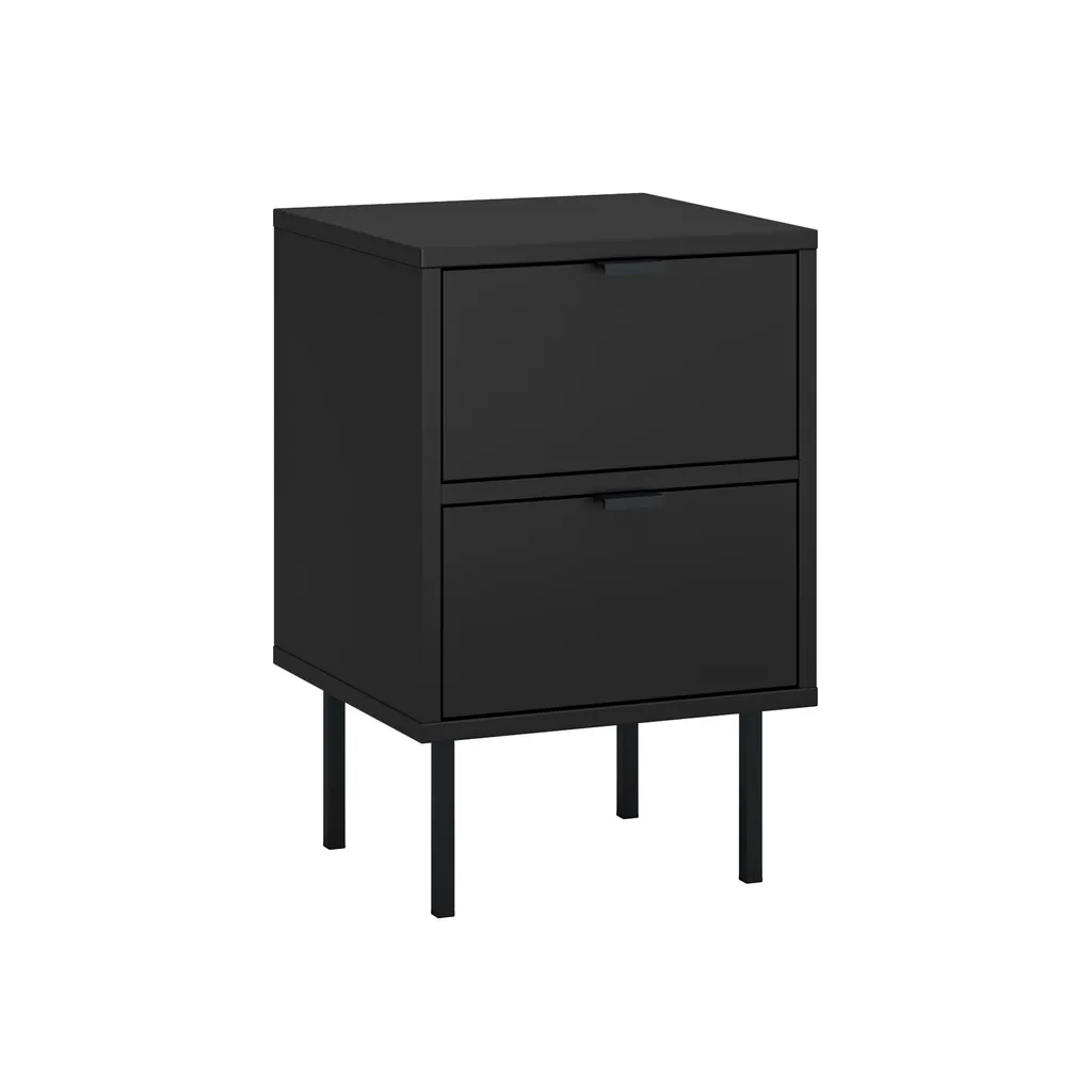 Table de chevet Nero Noire avec pieds en métal et 2 tiroirs spacieux
