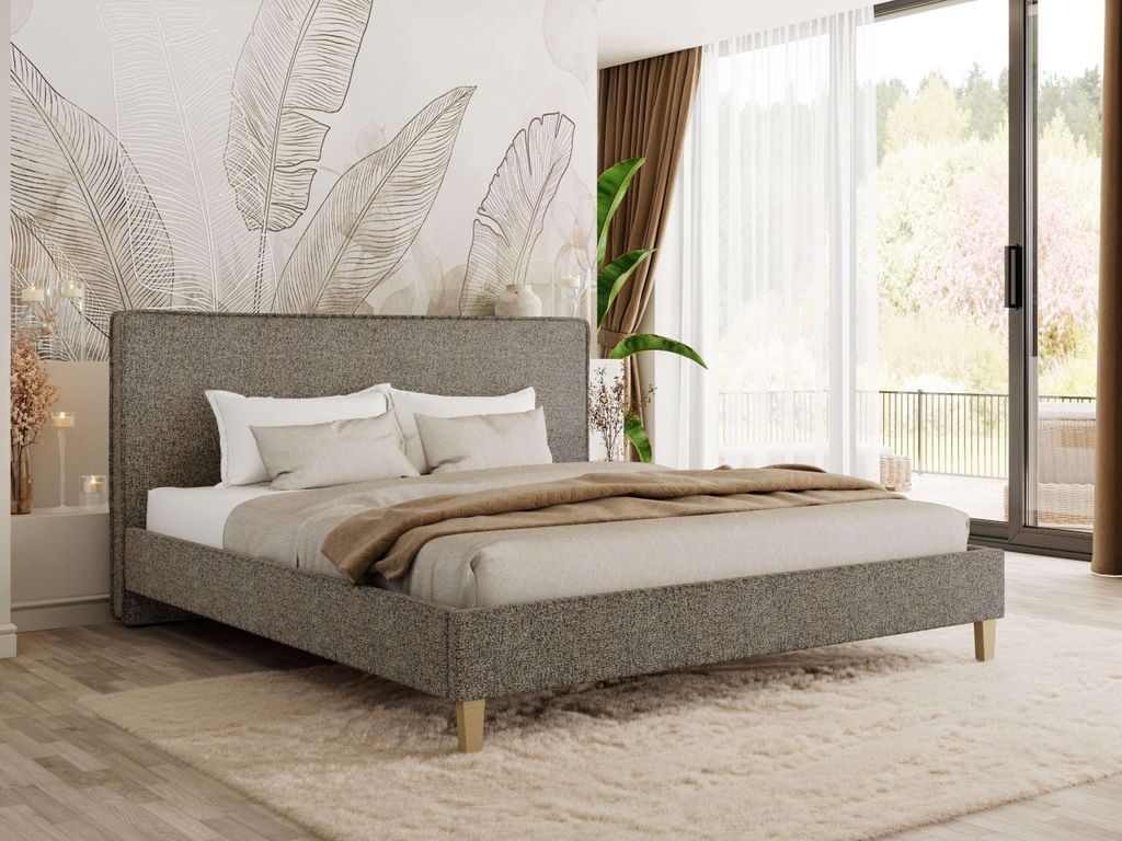 MKS MEBLE Polsterbett LUMARO CLASSIC 140x200 mit Lattenrost & Kopfteil, Modernes Doppelbett, Wahlweise mit Foam Matratze - MIRO LUX - Grau Strukture