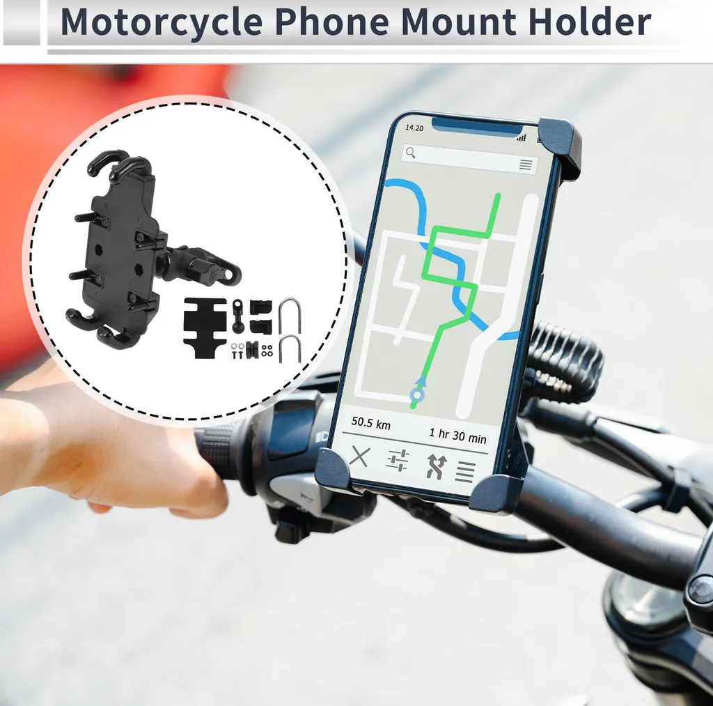 Accroche Smartphone Moto Universel en Aluminium Noir pour Guidon Stable