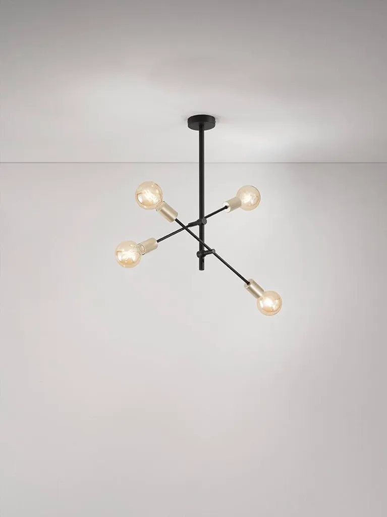 Plafonnier Perenz en métal noir avec 4 lumières E27 design moderne 42cm