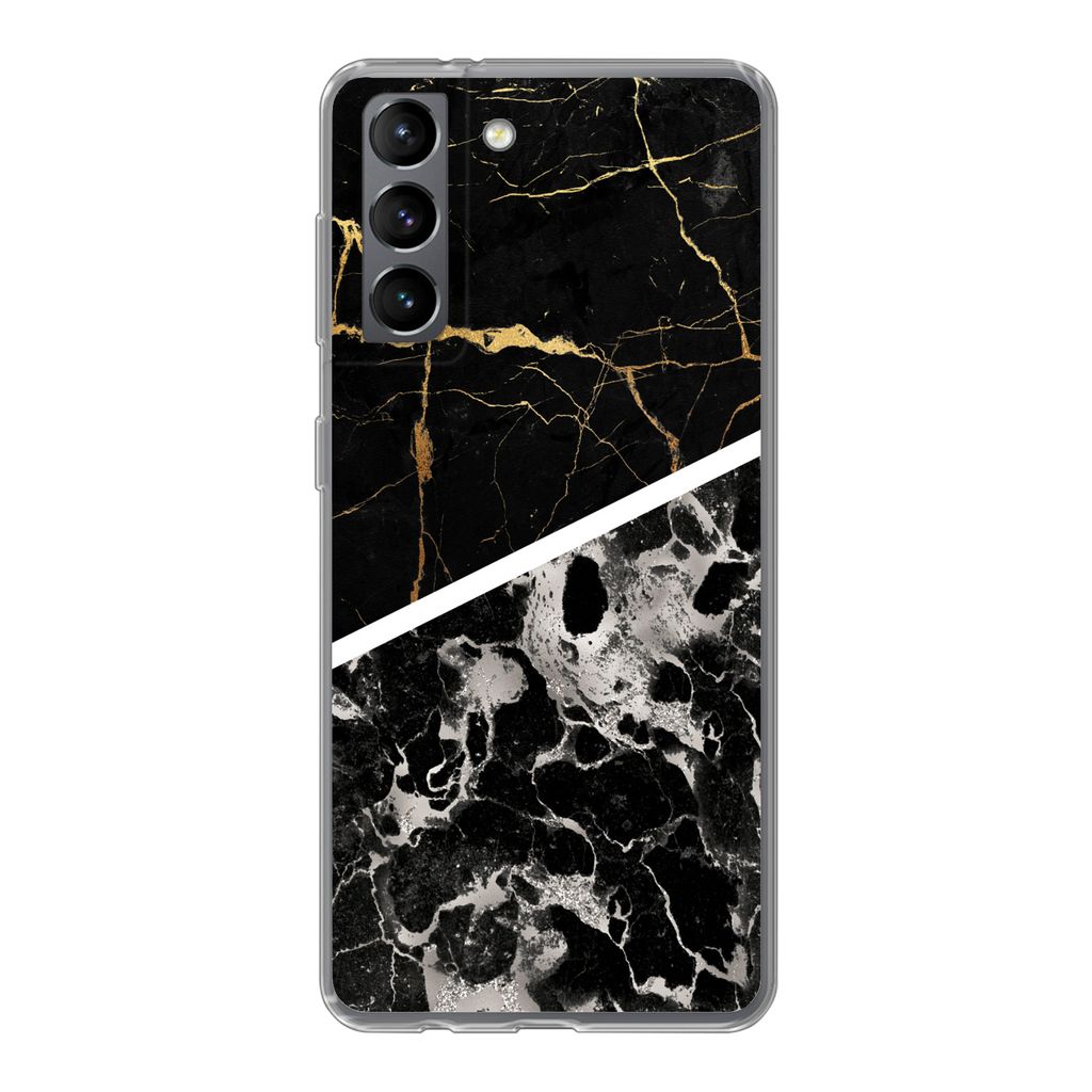 MuchoWow Handyhülle Schutzhülle Hülle für Samsung Galaxy S21 Marmor - Gold - Luxus Silikon Softcase Handy Hülle - Softcase