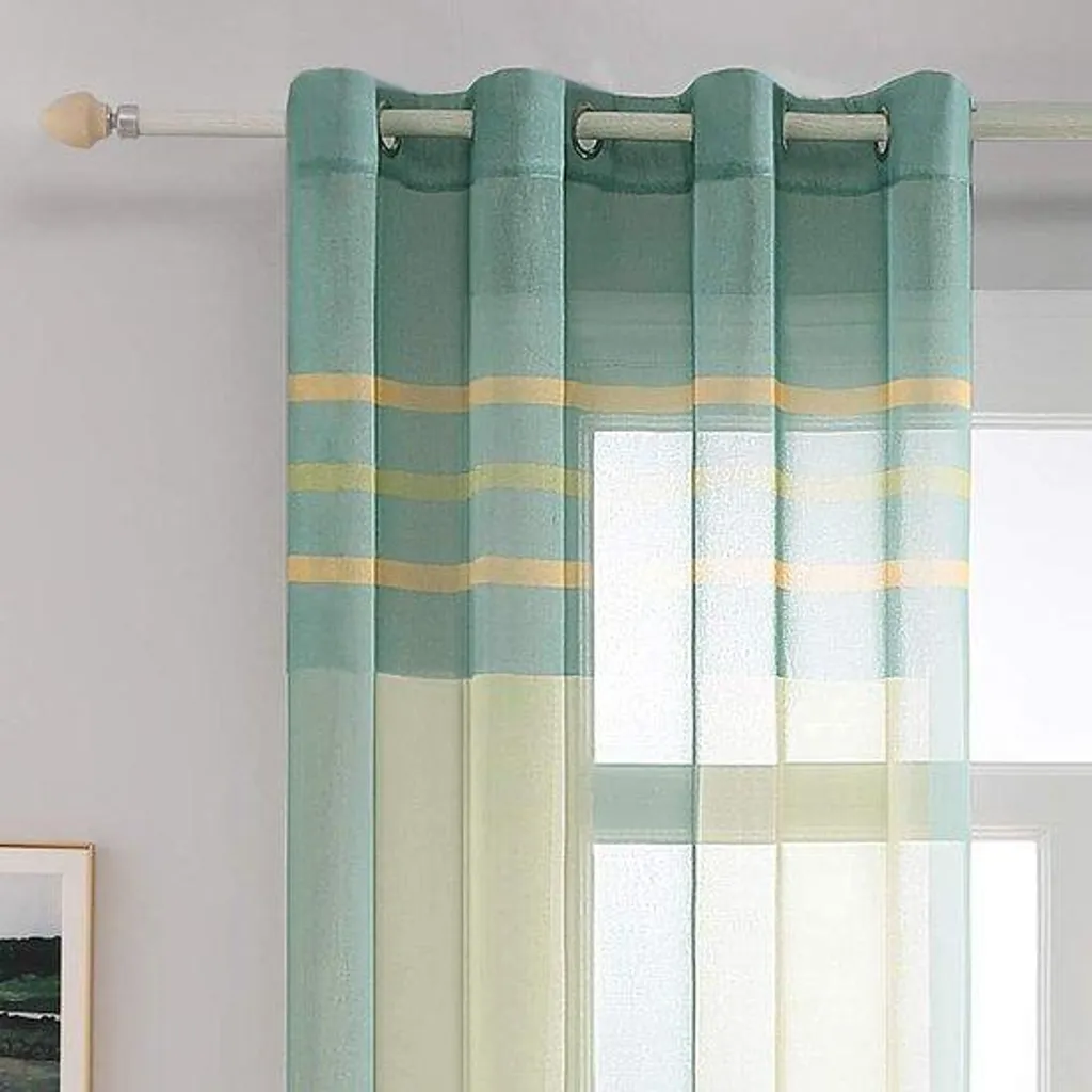Rideau pour baie vitrée style vintage coloris vert et jaune 140x260
