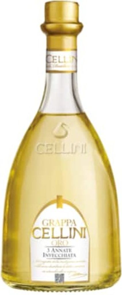 A bottle of Grappa Cellini Oro.