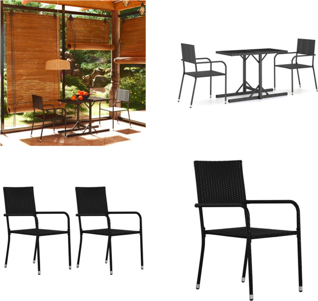 vidaXL 3 tlg. Garten Essgruppe Schwarz - Garten-Essgruppe - Garten-Essgruppen - Gartenmöbel - Gartenmöbel Set