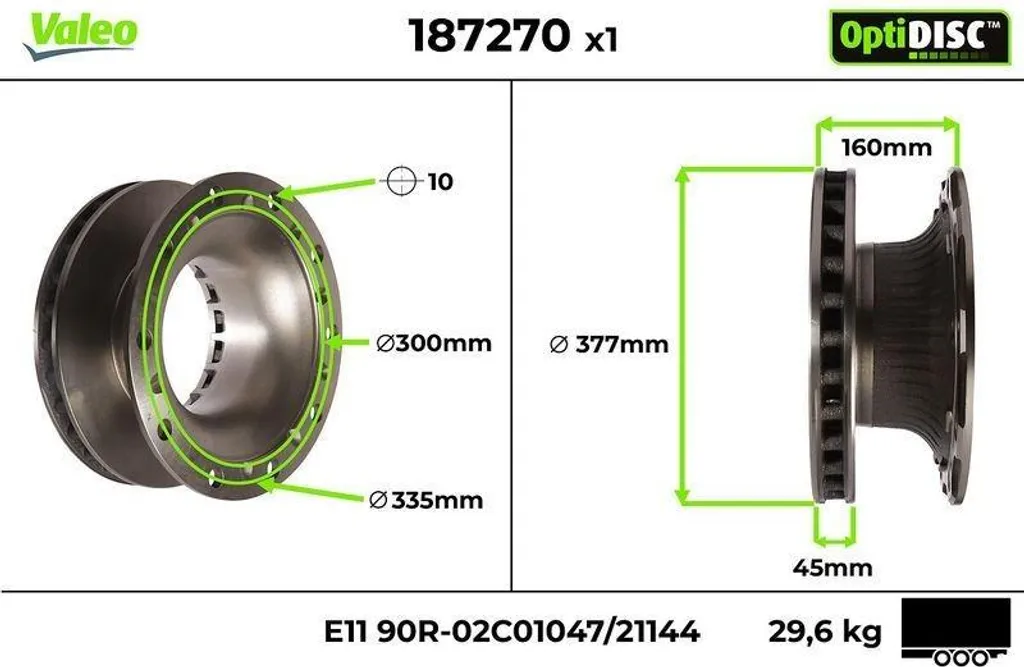 Jeu de disques de frein VALEO OptiDISC 187270 à haute résistance