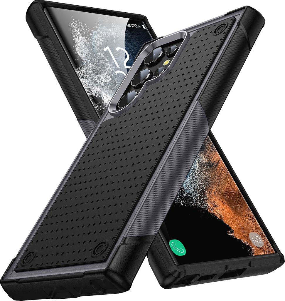 Für Samsung Galaxy S22 Ultra 5G Hülle Militärqualität Stoßfest Hybrid 2 in 1 Hart PC Weich TPU Handyhülle Grau Schwarz