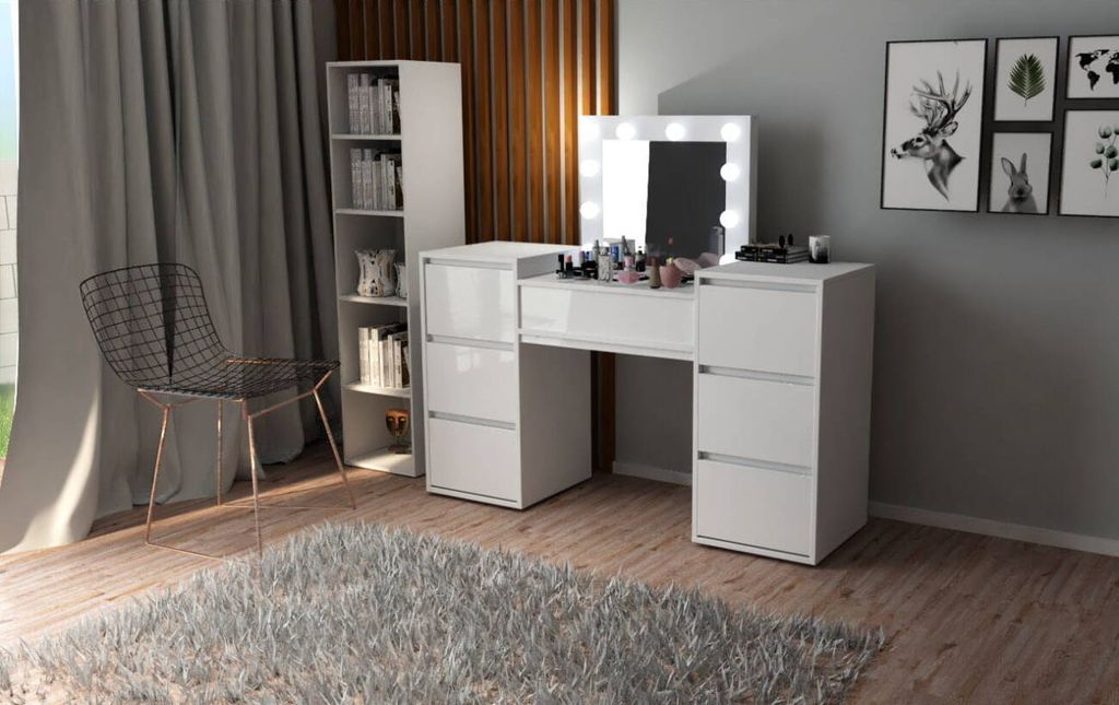 Schminktisch Mit Spiegel Weiß Mit Spiegel 12 Led Visagist Produktbild 10