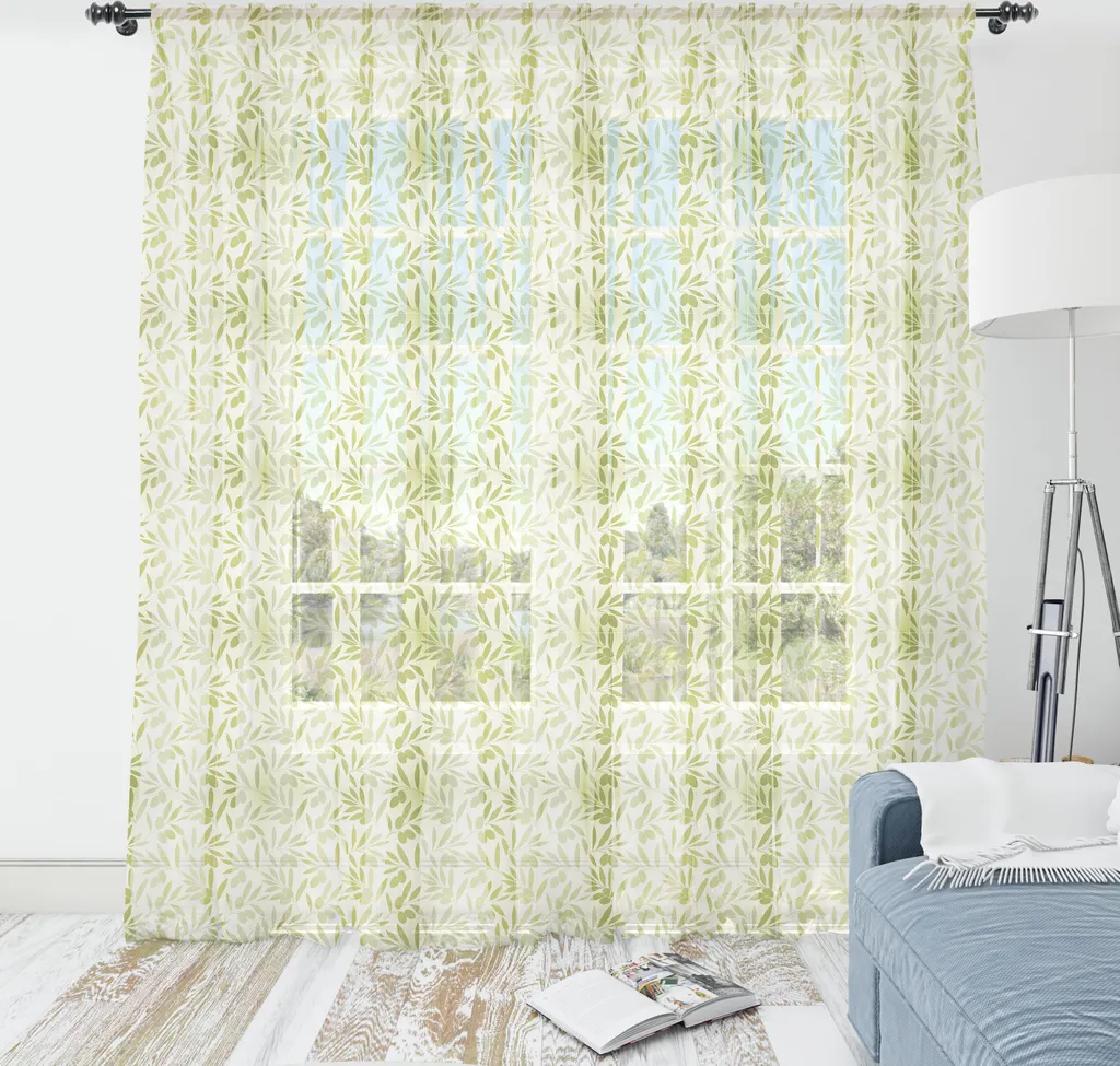 ABAKUHAUS Arazzo botanico, motivo ripetitivo con sagome di ulivi su rami frondosi, tessuto satinato setoso per soggiorno e camera da letto, 240 cm x 274 cm, verde avocado avorio