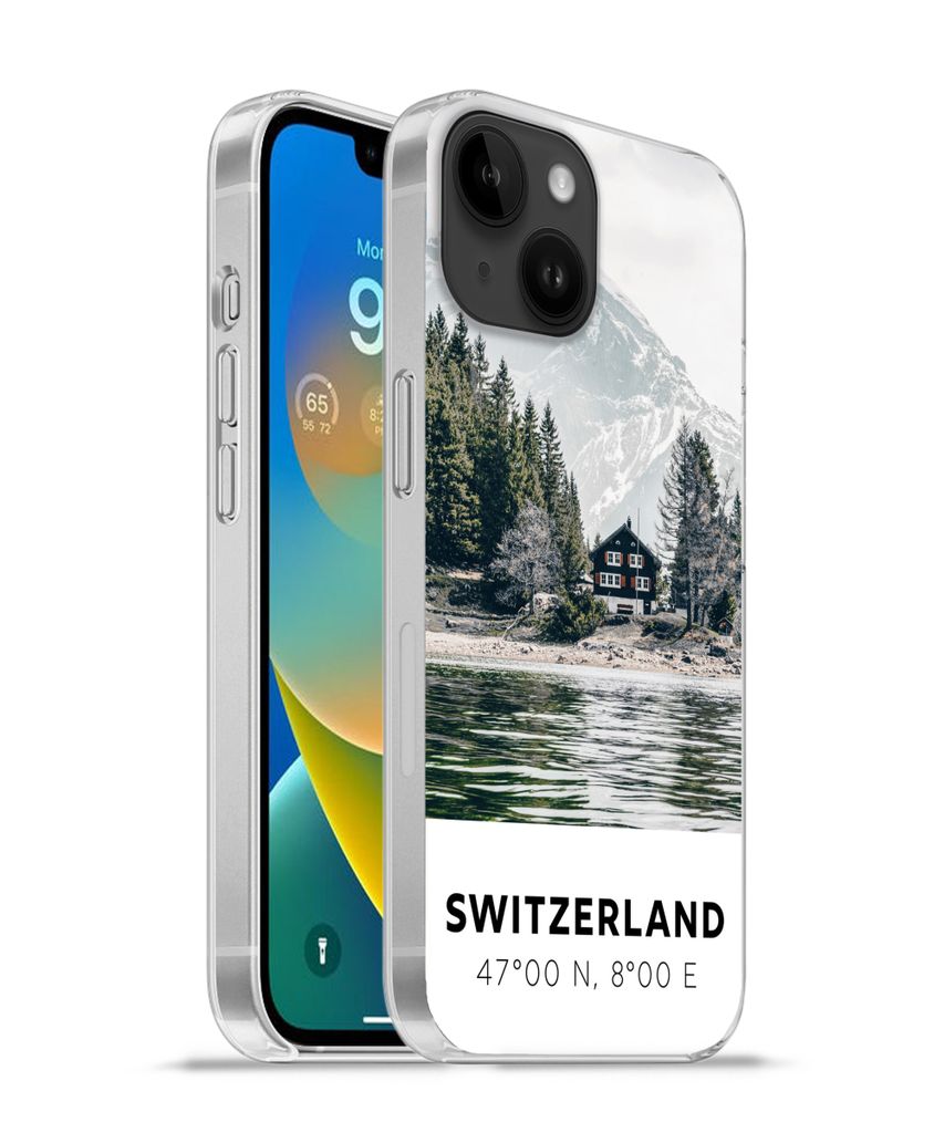 MuchoWow Handyhülle Schutzhülle Hülle für Apple iPhone 14 - Softcase Schweiz - Berg - Chalet Silikon Softcase Handy Hülle - Mobiltelefonhülle
