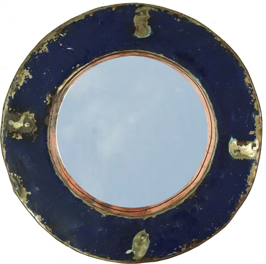 Metall Spiegel aus Recyceltem Faß Deckel aus Metall, Vintage Deko Spiegel - Farbe 17, Blau, Metall,Glas, 34*34*9 cm, Spiegel