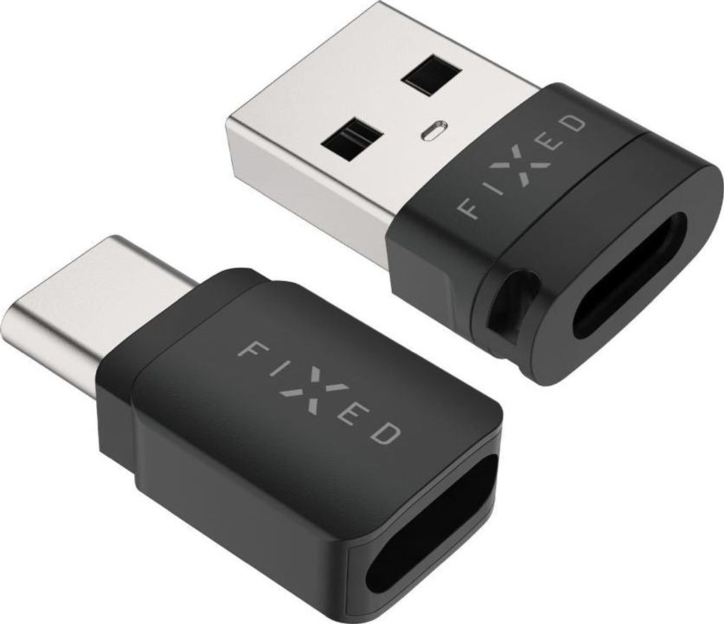 Two black USB adapters with silver connectors, branded 'FIXED', are shown against a white background.