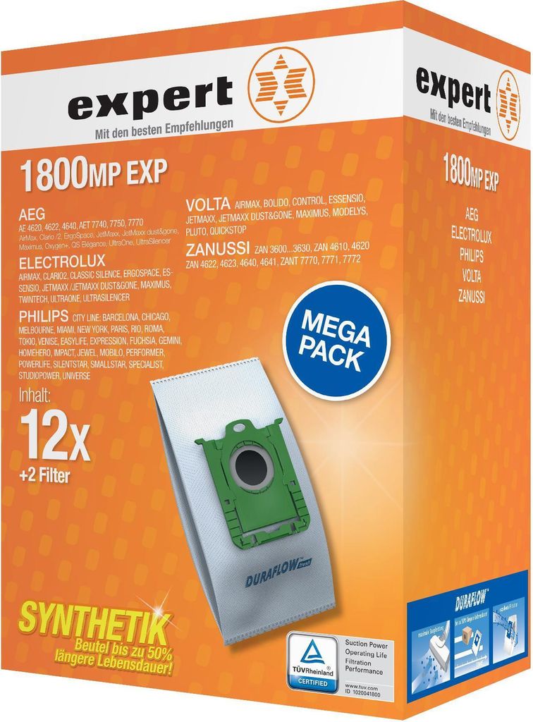 expert 1800 MP EXP Staubsaugerbeutel, 12+2, Duraflow Produktbild 