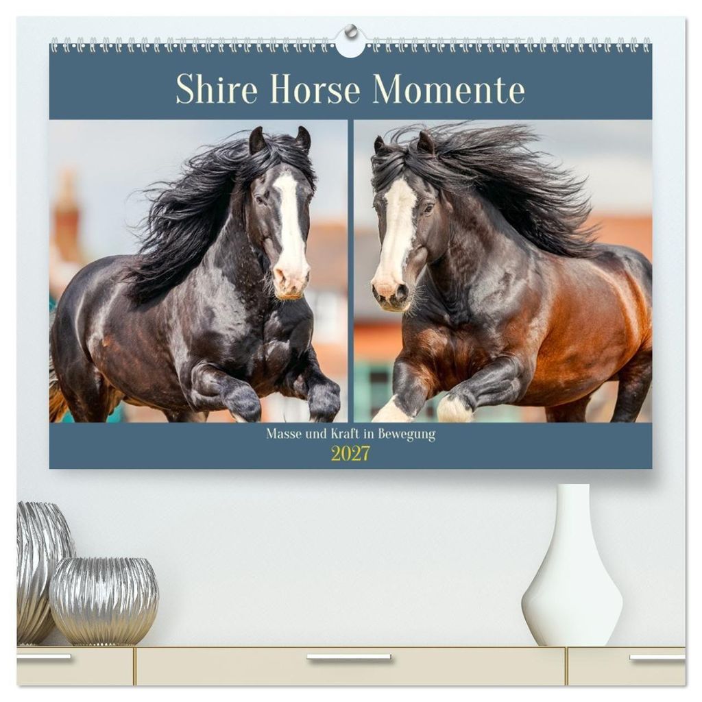 Shire Horse Momente. Masse und Kraft in Bewegung (hochwertiger Premium Wandkalender 2027 DIN A2 quer), Kunstdruck in Hochglanz