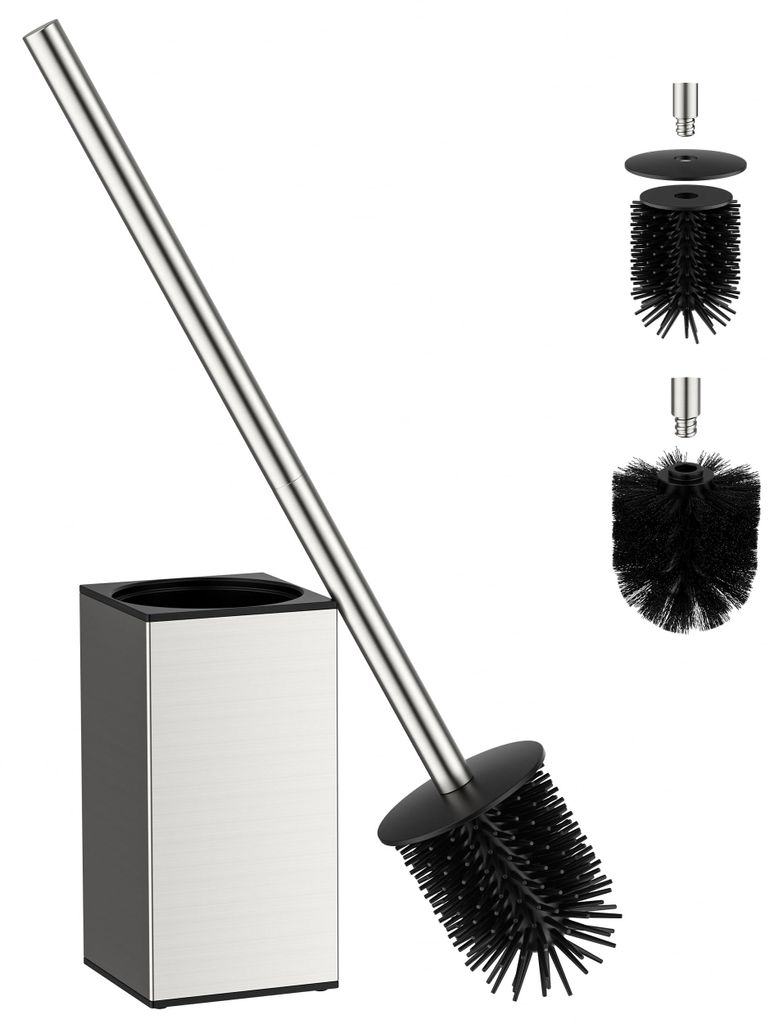 Toilettenbürste aus Edelstahl und Silikon, extra langer 50 cm Griff, spritzwassergeschütztes Design, inklusive Ersatzbürstenkopf und herausnehmb...