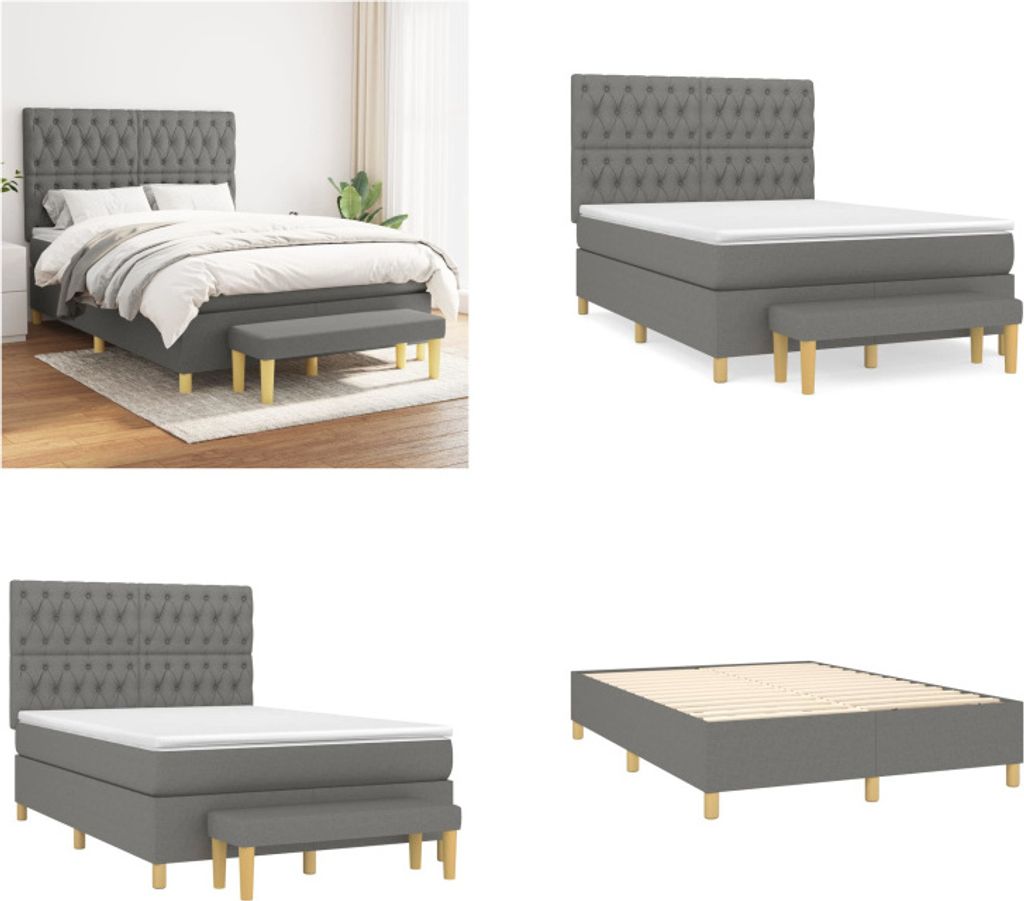 vidaXL Boxspringbett mit Matratze Dunkelgrau 140x190 cm Stoff - Boxspringbett - Boxspringbetten - Bett - Schlafzimmermöbel