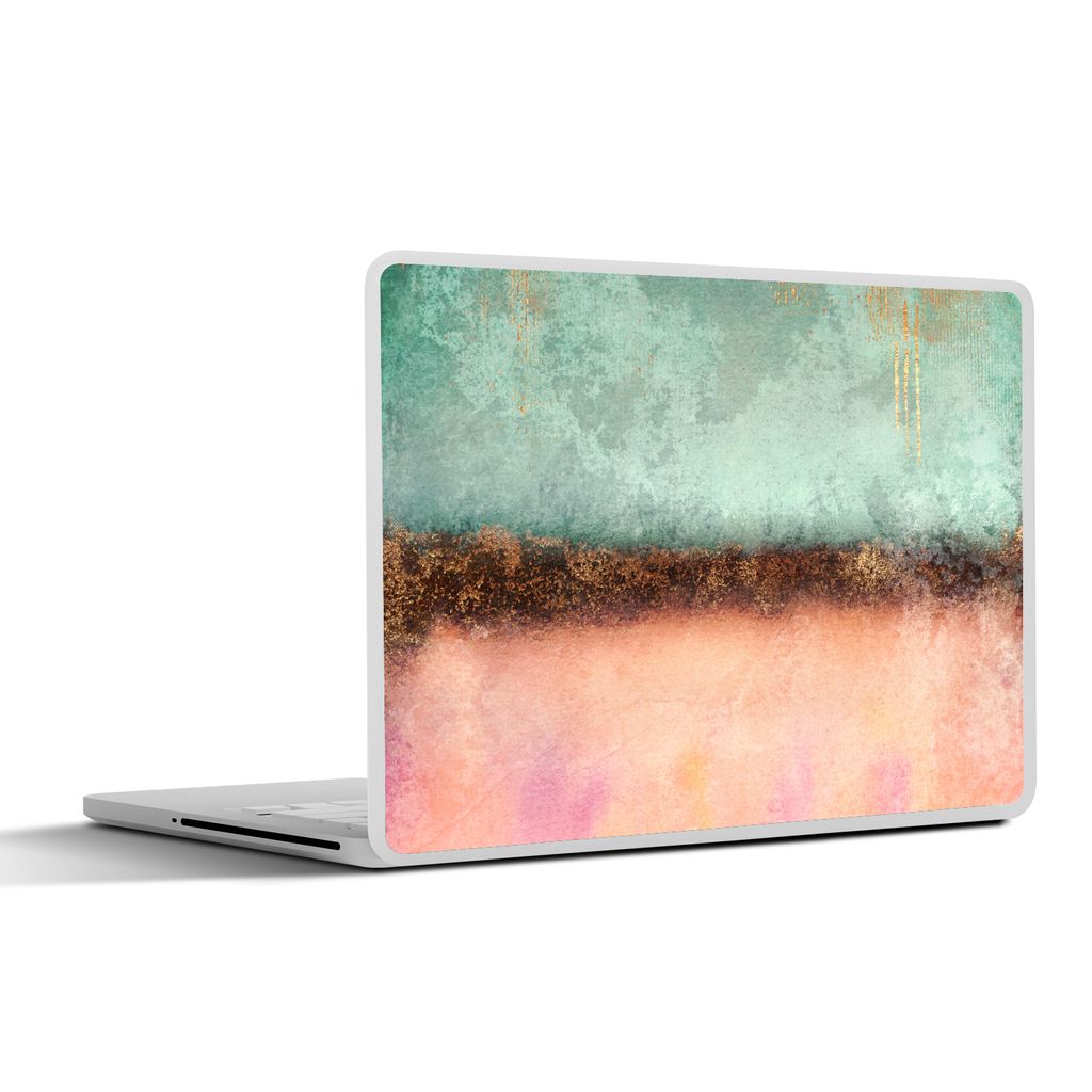 MuchoWow Laptop Aufkleber Sticker Cover Gold - Farbe - Abstrakt - Grün - Rosa 30x21 cm - Sticker für Laptop - Selbstklebend