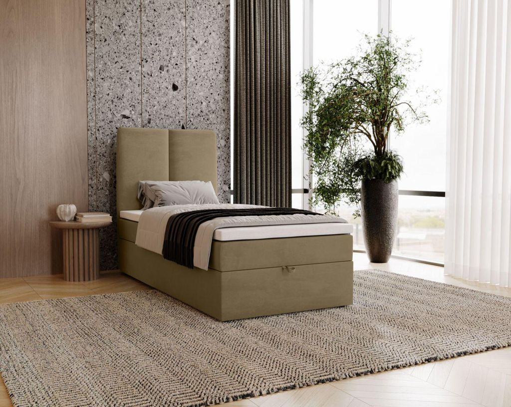 Einzelbett im Kontinentalstil, 100 x 200 cm, GLADE – hellbraun