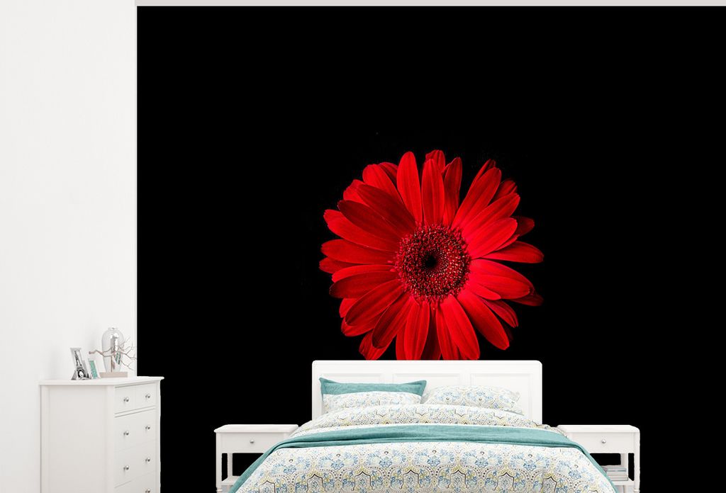 MuchoWow Fototapete für Wohnzimmer oder Schlafzimmer Wandtapete Vinyl Motivtapete Blume - Rot - Makro - 375x300 cm - Tapezierpapier