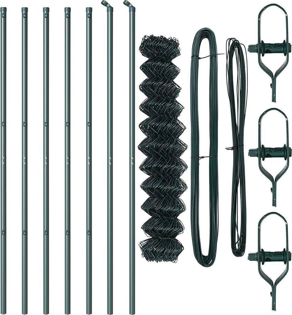 Möbel Kettengliedzaun mit 7 Pfosten 1x10 m Verzinkter Stahl Grün - Metallzäune 3351069