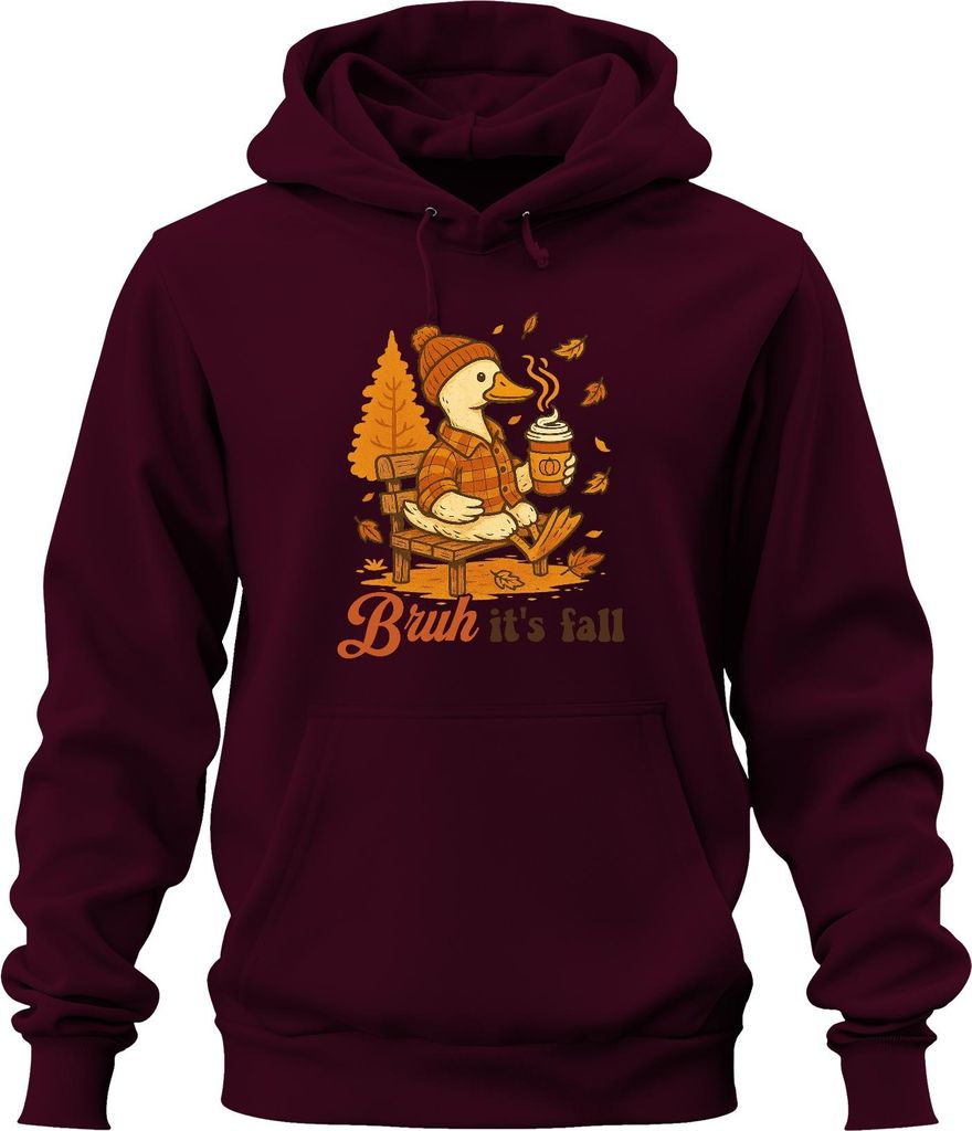 Bruh it's fall Ente Herbst Kürbis Kaffee Karohemd Mütze Blätter Uni Hoodie Kapuzenpullover, Burgundy, XL