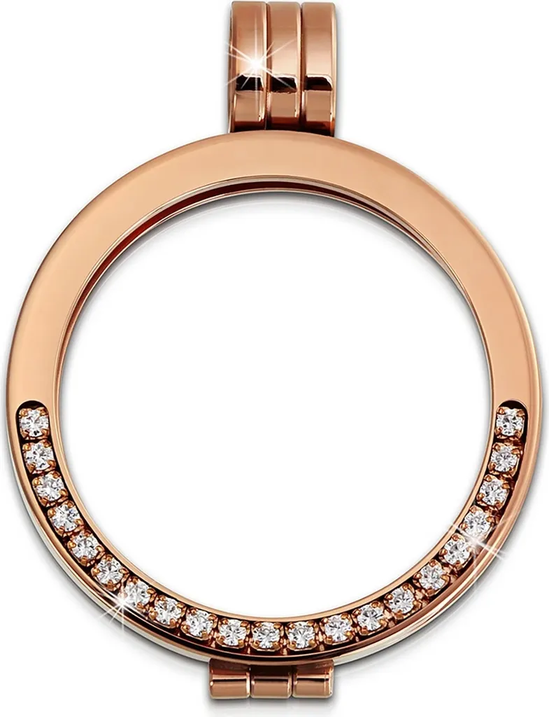 Amello Collana ESC052W con Ciondolo Moneta e Zirconi - Acciaio Inox Donna