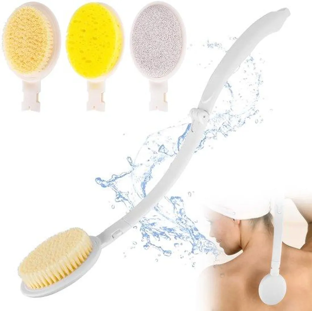 Brosse de douche 3-en-1 exfoliante et massante avec manche amovible