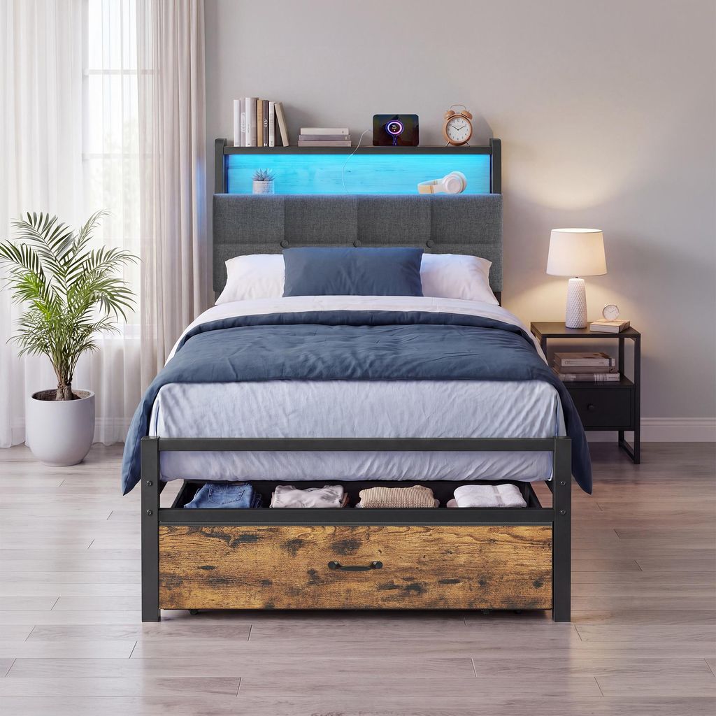 Rám postele VASAGLE, 90 x 200 cm, s zásuvkou, LED Obrázek produktu 