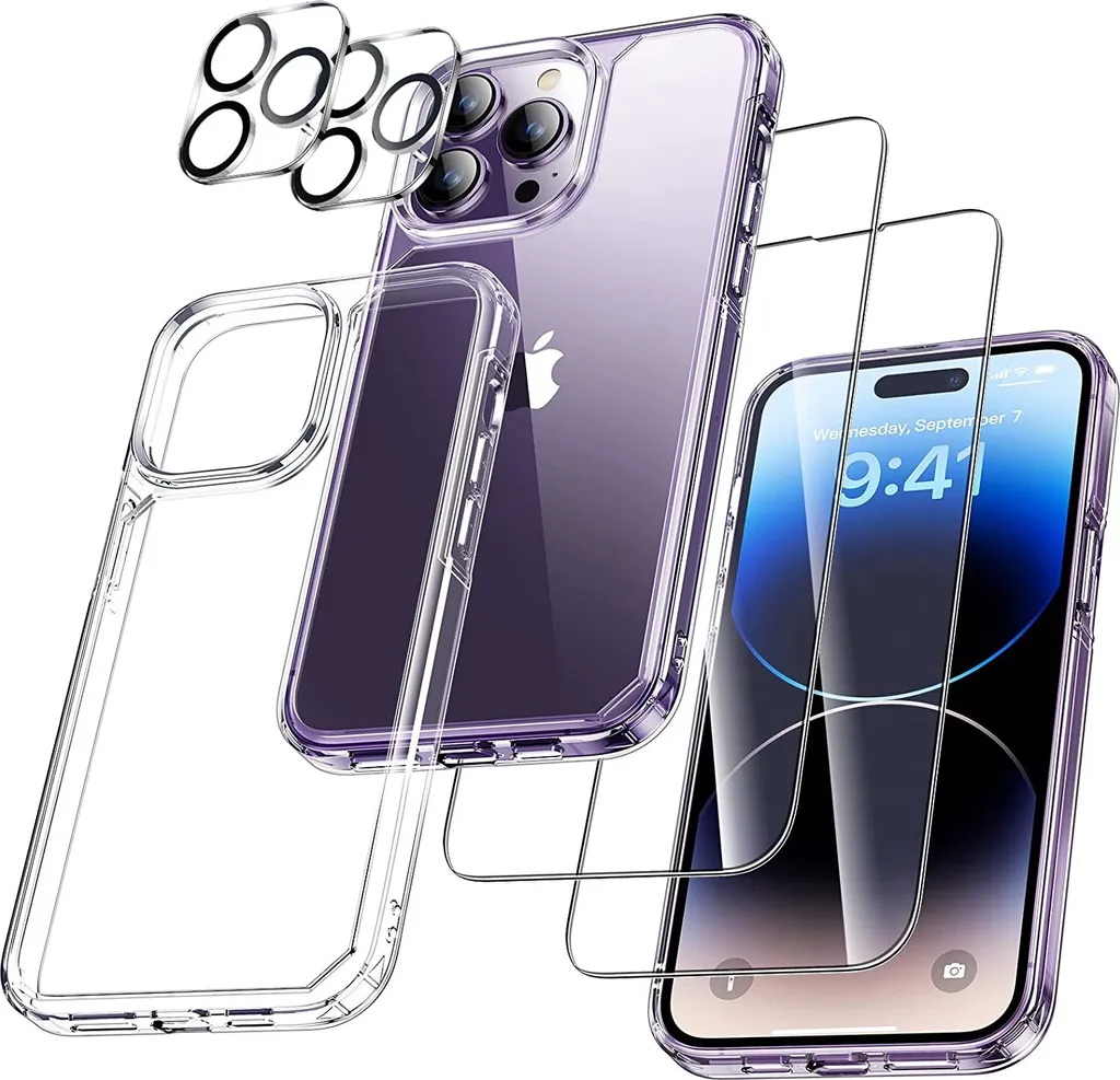 2X vetro protettivo (display + fotocamera) +1X custodia per iPhone 14 Pro Max pellicola blindata display a schermo intero 9H
