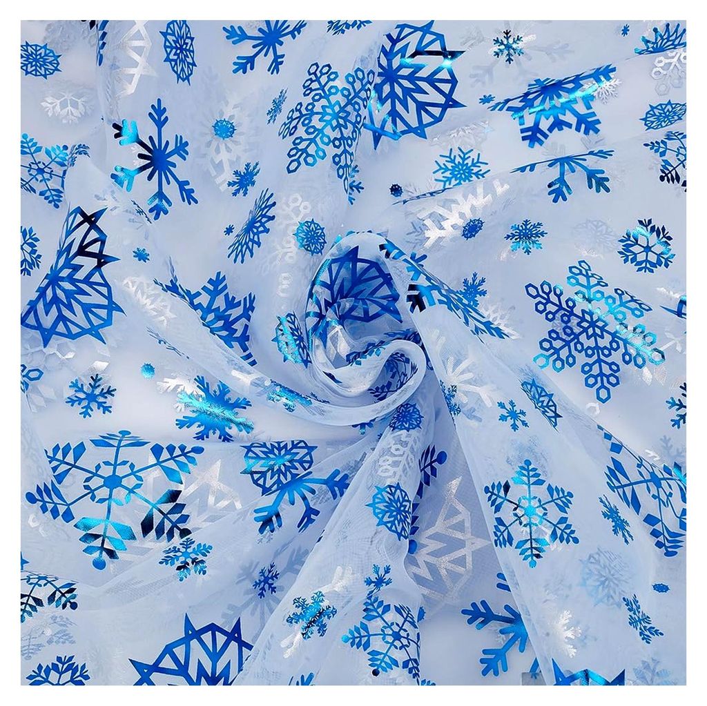 1,8 m blauer Tüll-Spitzenstoff mit großen Schneeflocken, transparenter Organza-Stoff für Kleidung, Accessoires, Schleier, Kleider, Vorhänge und...