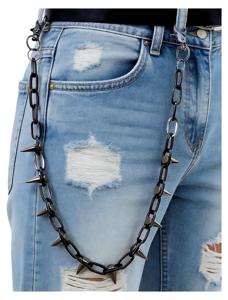 Hosenkette, Wallet Chain & Pant Chain, Punk Hip Hop Jeans Schlüsselanhänger & Gothic Nieten Biker Kette für Männer und Frauen in Gunmetal Schwarz