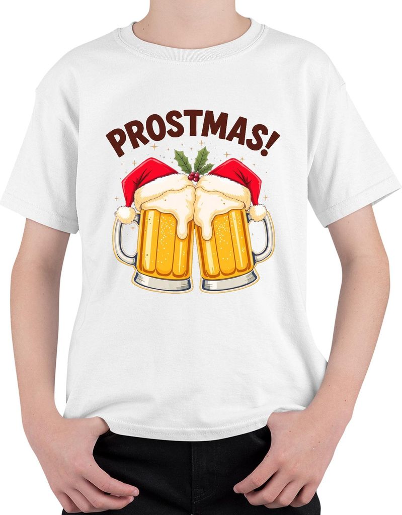 Prostmas Bierkrug Weihnachtsmann Bier Weihnachten lustig Geschenk Uni Kinder T-Shirt, Weiß, 116